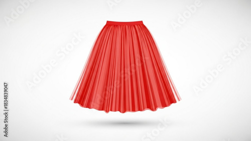 A vibrant red pleated midi skirt with a flowing silhouette and a smooth waistband isolated on a clean white background with a subtle shadow