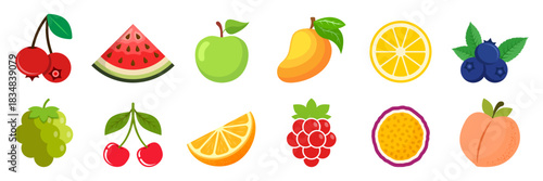 Natural tropical fruits icon set collection in flat style. Tropical plant vector illustration on isolated background. Healthy food sign business concept.