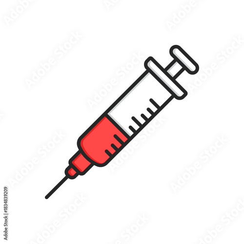 Syringe with vaccine icon in flat style. Medical syringe vector illustration on isolated background. Injector sign business concept.