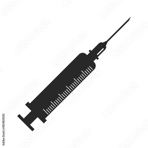 Syringe with vaccine icon in flat style. Medical syringe vector illustration on isolated background. Injector sign business concept.