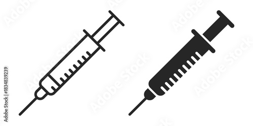 Syringe with vaccine icon in flat style. Medical syringe vector illustration on isolated background. Injector sign business concept.