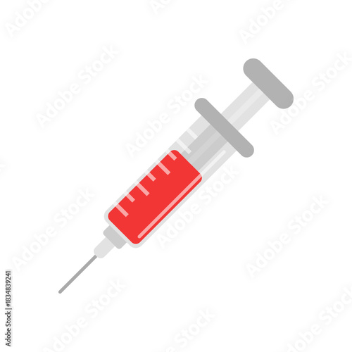 Syringe with vaccine icon in flat style. Medical syringe vector illustration on isolated background. Injector sign business concept.