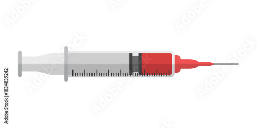Syringe with vaccine icon in flat style. Medical syringe vector illustration on isolated background. Injector sign business concept.