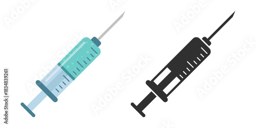 Syringe with vaccine icon in flat style. Medical syringe vector illustration on isolated background. Injector sign business concept.