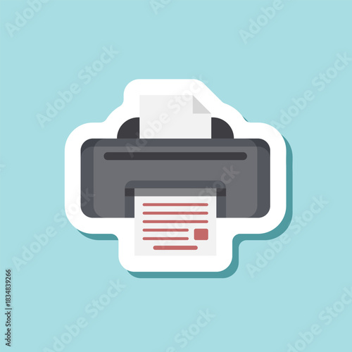 Printer sticker icon in flat style. Office machine vector illustration on isolated background. Printout sign business concept.