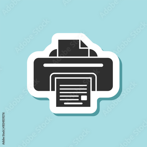 Printer sticker icon in flat style. Office machine vector illustration on isolated background. Printout sign business concept.
