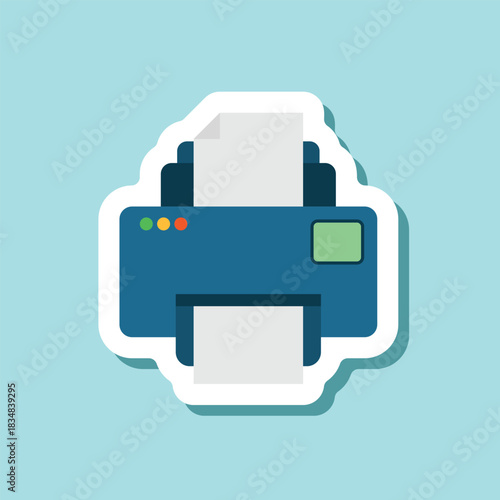 Printer sticker icon in flat style. Office machine vector illustration on isolated background. Printout sign business concept.