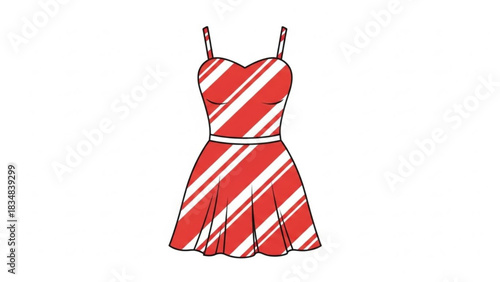 A stylish red and white striped sundress with a sweetheart neckline and flared skirt perfect for summer fashion and holiday themes