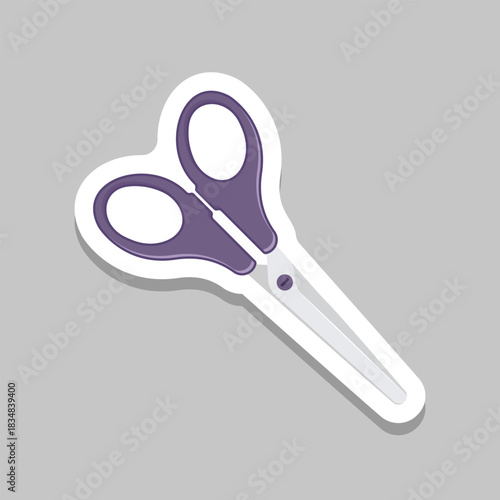 Scissor sticker icon in flat style. Cutting hair equipment vector illustration on isolated background. Hairdressing sign business concept.