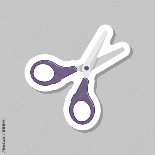 Scissor sticker icon in flat style. Cutting hair equipment vector illustration on isolated background. Hairdressing sign business concept.