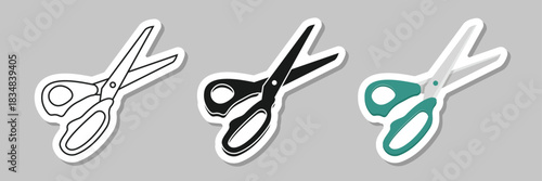 Scissor sticker icon set collection in flat style. Cutting hair equipment vector illustration on isolated background. Hairdressing sign business concept.