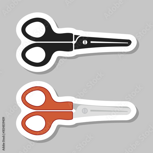 Scissor sticker icon in flat style. Cutting hair equipment vector illustration on isolated background. Hairdressing sign business concept.