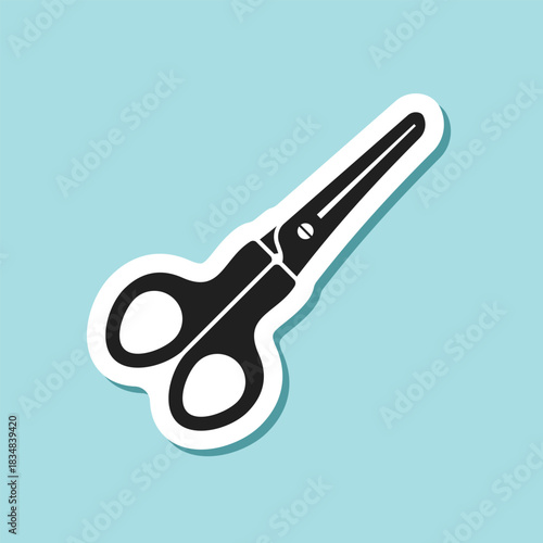 Scissor sticker icon in flat style. Cutting hair equipment vector illustration on isolated background. Hairdressing sign business concept.