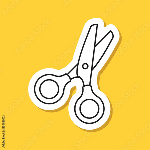 Scissor sticker icon in flat style. Cutting hair equipment vector illustration on isolated background. Hairdressing sign business concept.