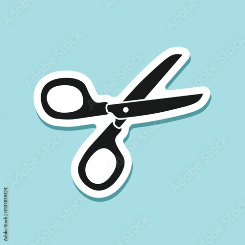 Scissor sticker icon in flat style. Cutting hair equipment vector illustration on isolated background. Hairdressing sign business concept.