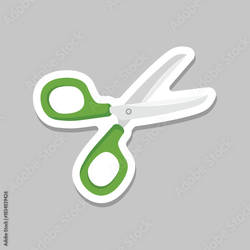 Scissor sticker icon in flat style. Cutting hair equipment vector illustration on isolated background. Hairdressing sign business concept.