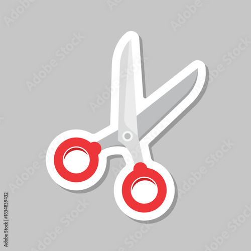 Scissor sticker icon in flat style. Cutting hair equipment vector illustration on isolated background. Hairdressing sign business concept.