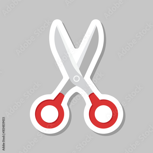 Scissor sticker icon in flat style. Cutting hair equipment vector illustration on isolated background. Hairdressing sign business concept.