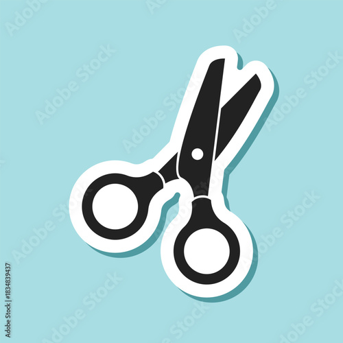 Scissor sticker icon in flat style. Cutting hair equipment vector illustration on isolated background. Hairdressing sign business concept.