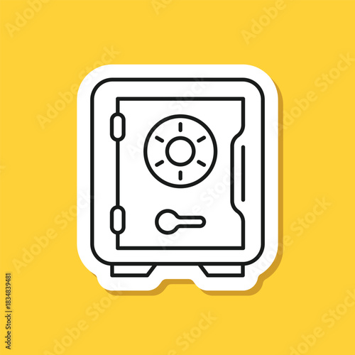 Metal bank safe sticker icon in flat style. Money vault vector illustration on isolated background. Storage sign business concept.