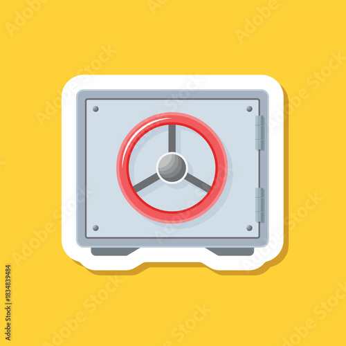 Metal bank safe sticker icon in flat style. Money vault vector illustration on isolated background. Storage sign business concept.