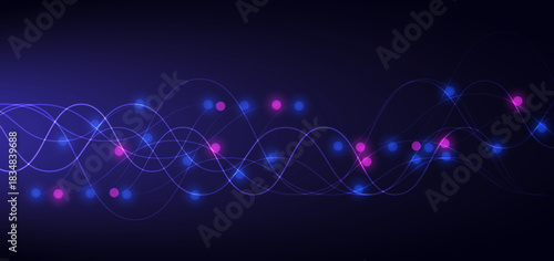 Blue wave lines glowing on dark background with blue light effect. Futuristic digital analyze big data concept.