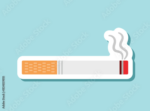 Cigarette sticker icon in flat style. Smoking vector illustration on isolated background. Tobacco sign business concept.
