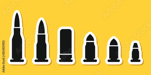 Cartridge stickers icon set collection in flat style. Bullet ammunition symbol vector illustration on isolated background. Ammo sign business concept.