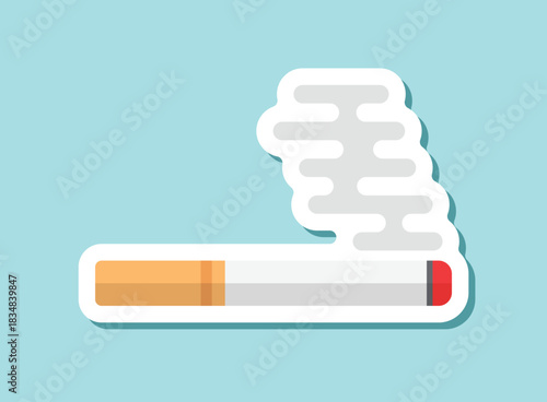 Cigarette sticker icon in flat style. Smoking vector illustration on isolated background. Tobacco sign business concept.