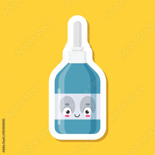 Cute character pills sticker icon in flat style. Happy tablet vector illustration on isolated background. Medical drug sign business concept.