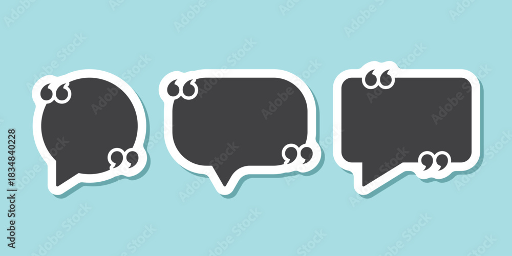 Obraz premium Quote frame sticker icon set collection in flat style. Speech bubble vector illustration on isolated background. Comment sign business concept.