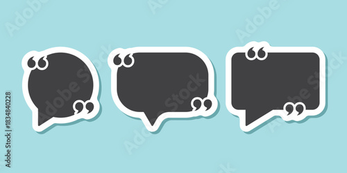 Quote frame sticker icon set collection in flat style. Speech bubble vector illustration on isolated background. Comment sign business concept.