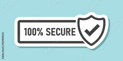 100% secure sticker icon in flat style. Privacy guarantee vector illustration on isolated background. Safety risk sign business concept.