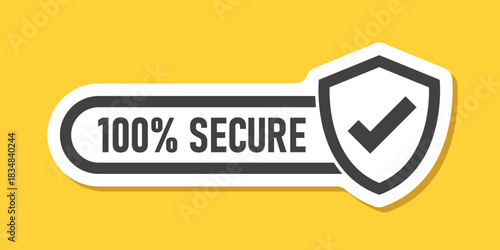 100% secure sticker icon in flat style. Privacy guarantee vector illustration on isolated background. Safety risk sign business concept.