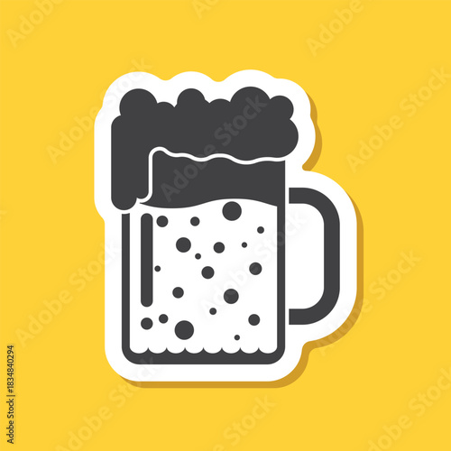 Cold beer sticker icon in flat style. Alcohol drink vector illustration on isolated background. Alcohol glass sign business concept.