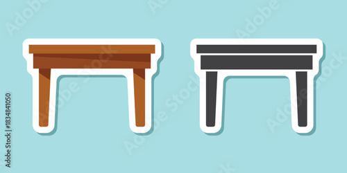 Table furniture sticker icon in flat style. Wooden table vector illustration on isolated background. Dinner desk sign business concept.