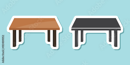 Table furniture sticker icon in flat style. Wooden table vector illustration on isolated background. Dinner desk sign business concept.