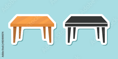Table furniture sticker icon in flat style. Wooden table vector illustration on isolated background. Dinner desk sign business concept.