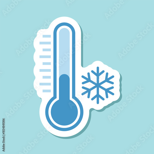 Thermometer sticker icon in flat style. Climate control vector illustration on isolated background. Weather change sign business concept.