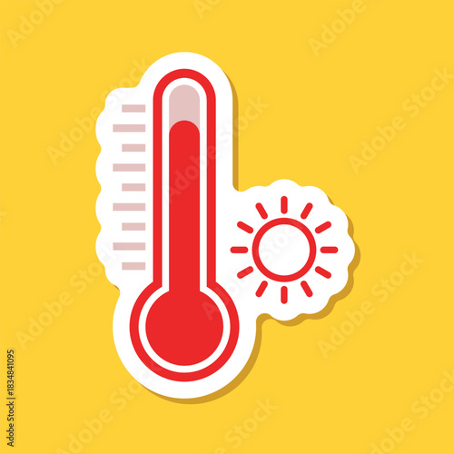 Thermometer sticker icon in flat style. Climate control vector illustration on isolated background. Weather change sign business concept.