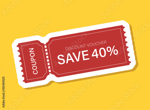 Gift voucher sticker icon in flat style. 40% discount vector illustration on isolated background. Promotion coupon sign business concept.
