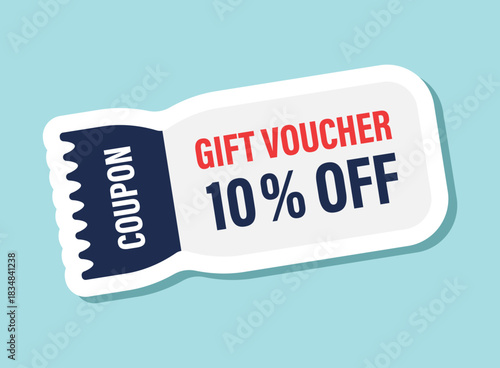 Gift voucher sticker icon in flat style. 10% discount vector illustration on isolated background. Promotion coupon sign business concept.