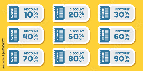 Gift voucher sticker icon set in flat style. Discount vector illustration on isolated background. Promotion coupon sign business concept.