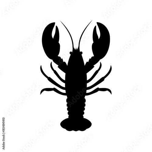 Striking black silhouette of a lobster with prominent claws against white backdrop