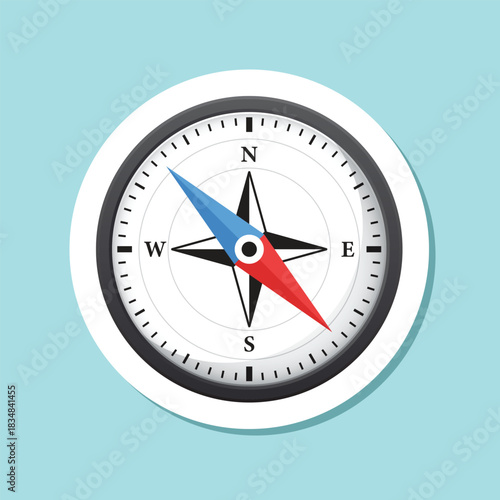 Compass sticker icon in flat style. Navigation equipment vector illustration on isolated background. Geographical position sign business concept.