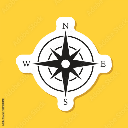 Compass sticker icon in flat style. Navigation equipment vector illustration on isolated background. Geographical position sign business concept.