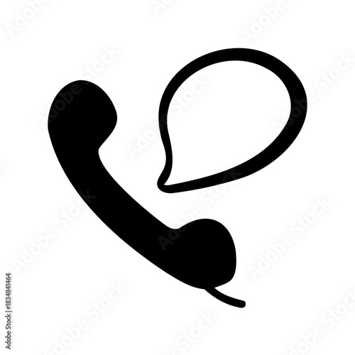 Illustration of a telephone handset with a speech bubble in black