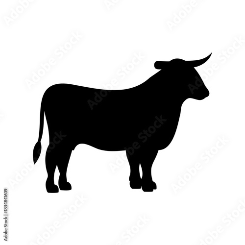 Powerful black bull silhouette, a symbol of strength and determination in vector format