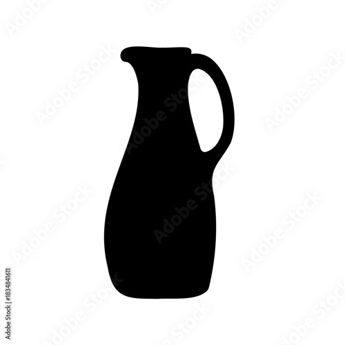Elegant black silhouette of a pitcher with a handle against a white background