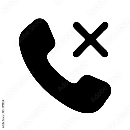 Phone receiver with cross indicates missed call, decline, or no service